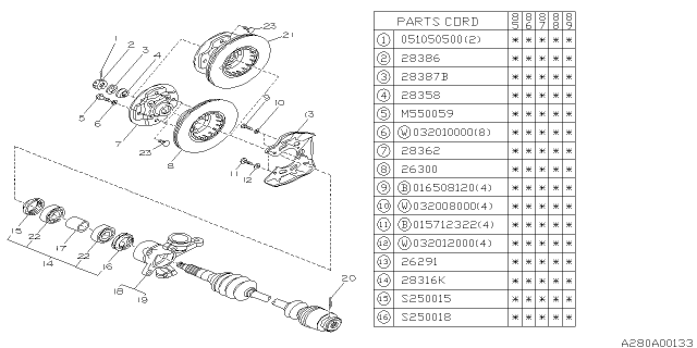 1986 Subaru GL Series Front Axle Diagram 2