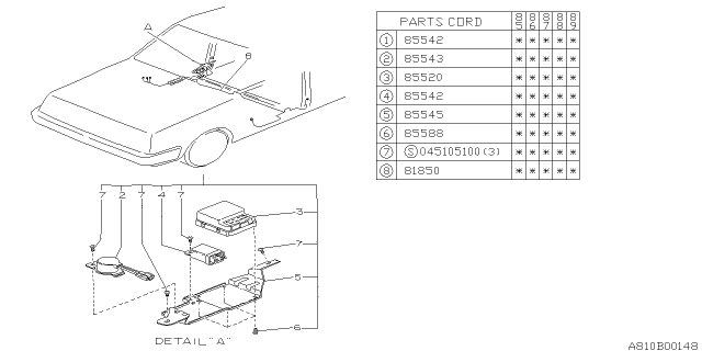 1988 Subaru GL Series Power Window Control Unit Diagram for 85520GA050