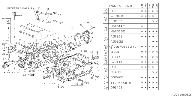 1987 Subaru GL Series Block Assembly Cylinder Diagram for 11010AA000