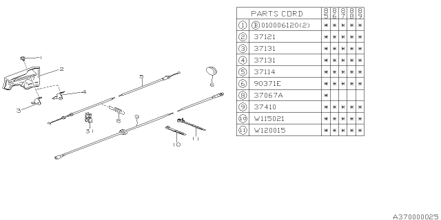 1985 Subaru GL Series Throttle Accelerator Cable Assembly Diagram for 37065GA430