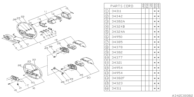 1989 Subaru GL Series Steering Wheel Assembly Diagram for 31130GA460