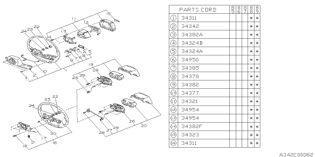 1987 Subaru GL Series Steering Wheel Assembly Diagram for 31110GA730