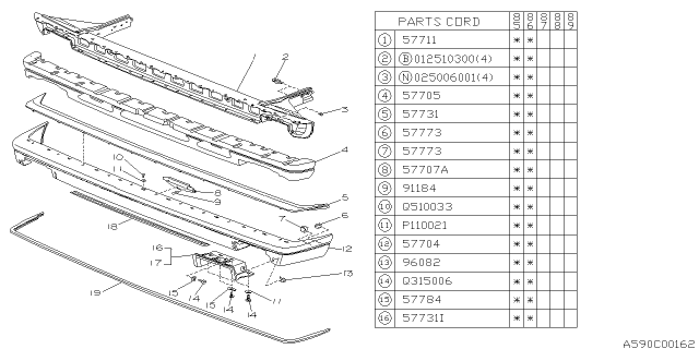 1987 Subaru GL Series Wash Cover Front Bumper Diagram for 57774GA040