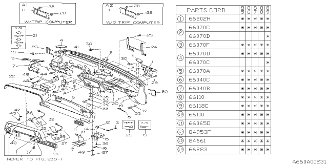 1990 Subaru GL Series Instrument Panel Diagram 1