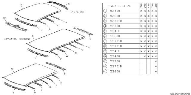 1986 Subaru GL Series Front Rail Complete Diagram for 53411GA511