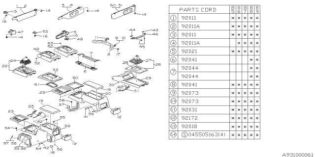 1989 Subaru GL Series Room Inner Parts Diagram 1