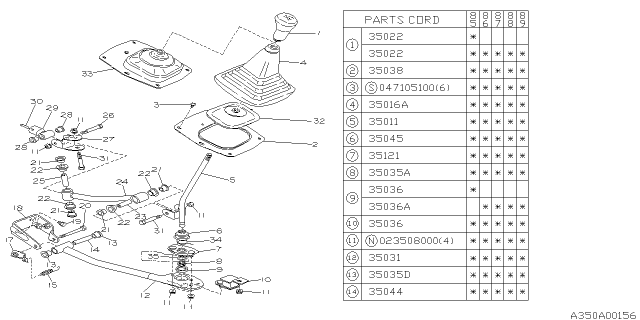 1986 Subaru GL Series Gear Shift Lever Assembly Diagram for 33113GA780