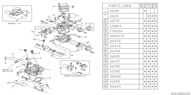 1986 Subaru GL Series Throttle Chamber Gasket Diagram for 16175AA001