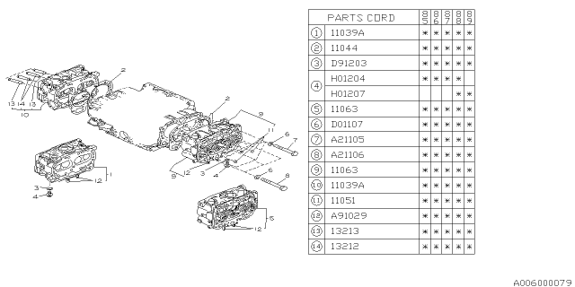 1988 Subaru GL Series Cylinder Head Assembly Left Diagram for 11063AA490