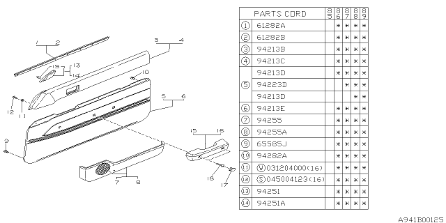 1987 Subaru GL Series Pocket Assembly Door LH Diagram for 62630GA350EA