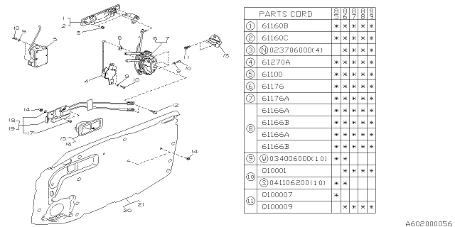 1985 Subaru GL Series Front Door Parts - Latch & Handle Diagram 1