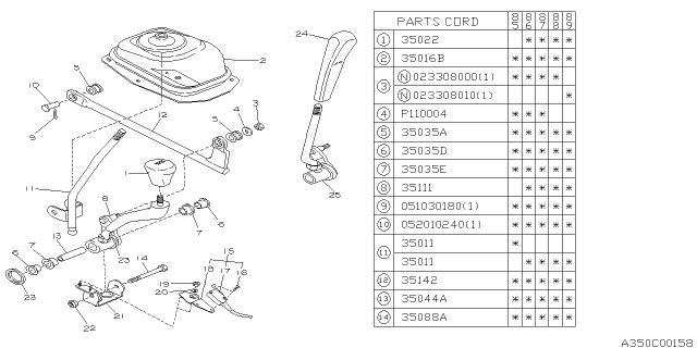 1988 Subaru GL Series Gear Shift Lever Assembly Diagram for 33131GA401LR