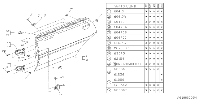 1989 Subaru GL Series Rear Door Panel Diagram 1