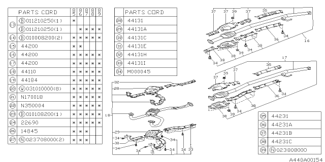 1989 Subaru GL Series Rear Exhaust Pipe Assembly Diagram for 44201GA370
