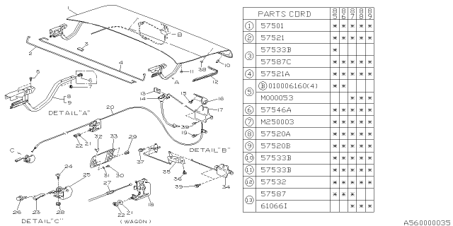 1986 Subaru GL Series Trunk Lid Complete Diagram for 57520GA020