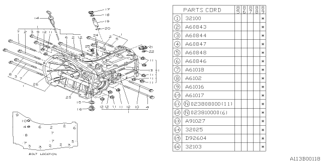 1990 Subaru GL Series Manual Transmission Case Diagram 2