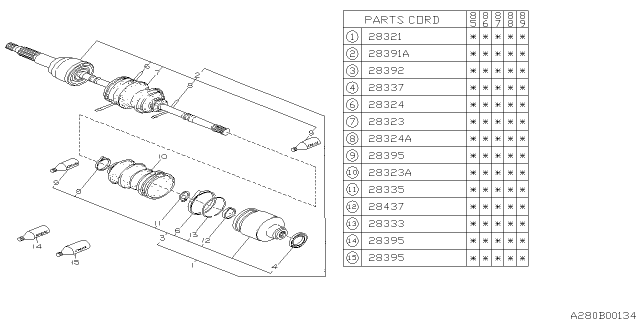 1985 Subaru GL Series Front Axle Shaft Assembly Diagram for 23221GA372