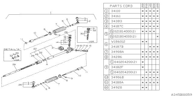 1985 Subaru GL Series Power Steering Gear Box Assembly Diagram for 31200GA531