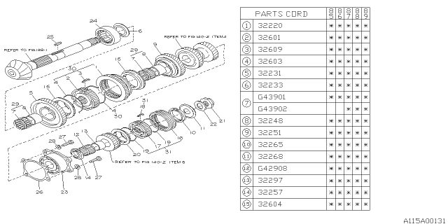 1988 Subaru GL Series PT590389 Gear Reverse Drive Diagram for 32220AA042