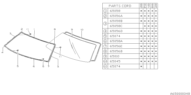 1988 Subaru GL Series Windshield Glass Diagram