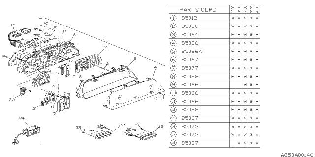 1987 Subaru GL Series Speedometer Instrument Cluster Diagram for 85032GA660