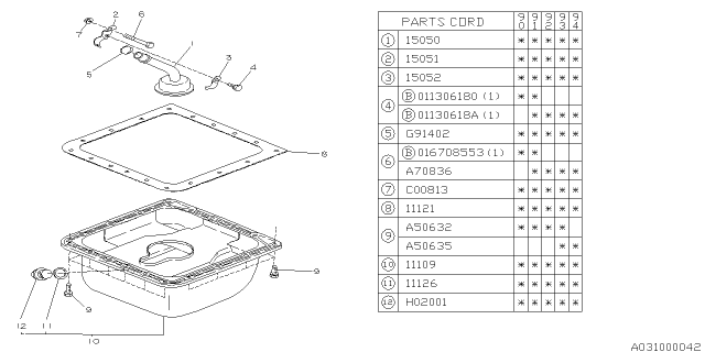 1993 Subaru Loyale Pan Assembly Oil Diagram for 11109AA011