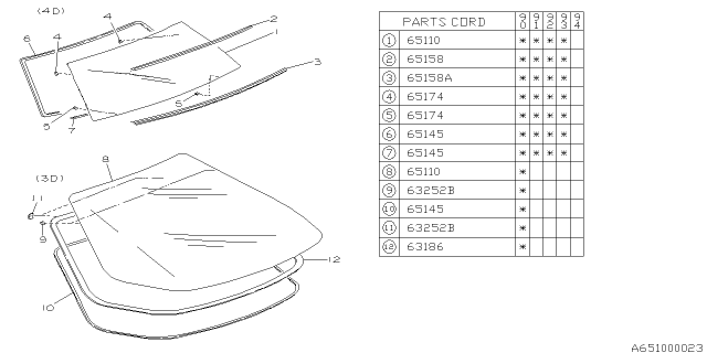 1994 Subaru Loyale Back Window Glass Diagram for 65023GA242