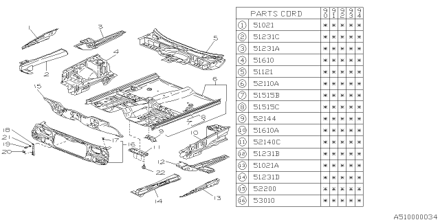 1992 Subaru Loyale Floor Complete Front Diagram for 52122GA680