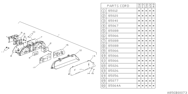 1990 Subaru Loyale PT230889 Temp GUAGE Diagram for 85062GA342