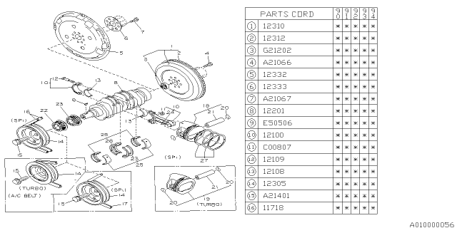 1992 Subaru Loyale Piston & Crankshaft Diagram 1