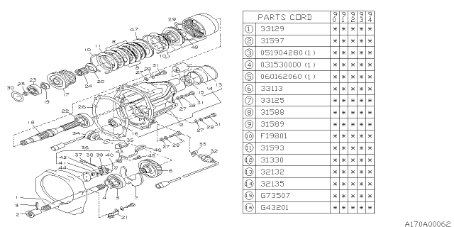 1991 Subaru Loyale Automatic Transmission Transfer & Extension Diagram 1