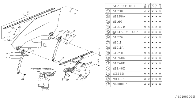 1993 Subaru Loyale SASH Assembly Front LH Diagram for 62310GA180