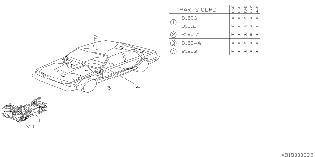 1993 Subaru Loyale Cord Diagram for 81806GA680