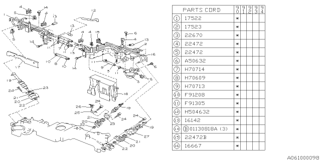 1990 Subaru Loyale Fuel Pipe RH Diagram for 17522AA050
