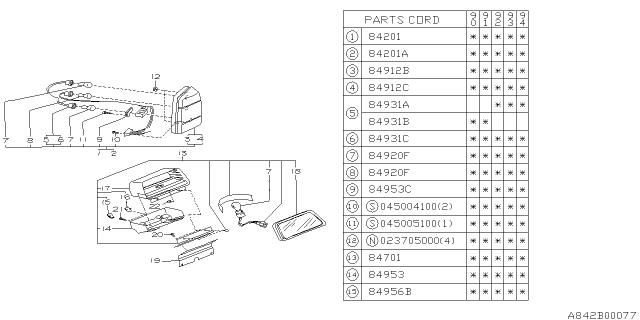 1990 Subaru Loyale COCKET Complete Ar Diagram for 84931GA170