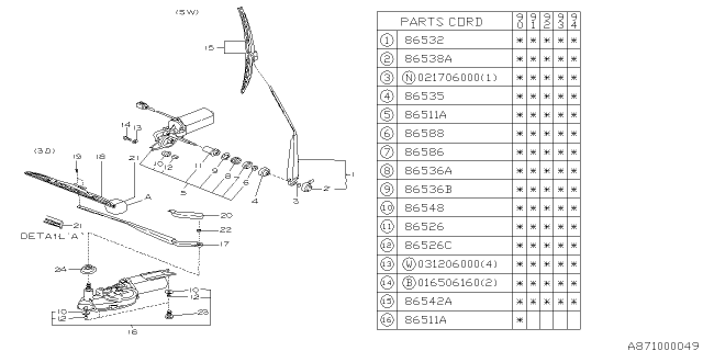 1990 Subaru Loyale Rear Wiper Arm Assembly Diagram for 86533GA690