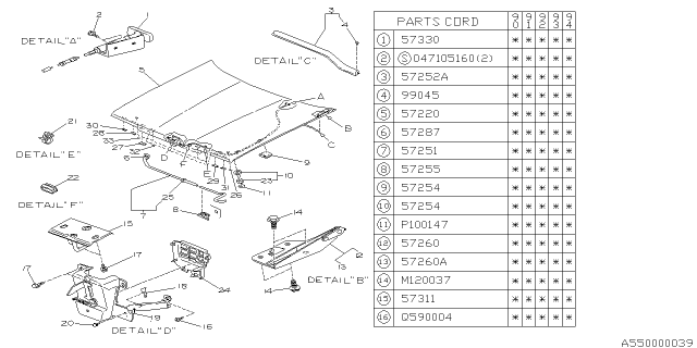 1994 Subaru Loyale Front Hood & Front Hood Lock Diagram 1