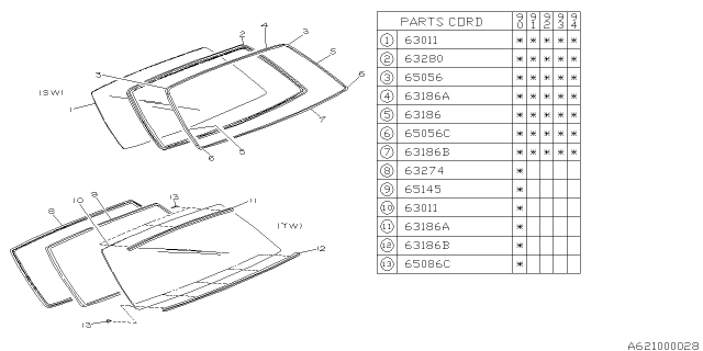 1991 Subaru Loyale Back Door Glass Diagram