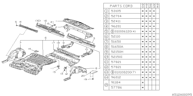 1990 Subaru Loyale Floor Complete Rear Diagram for 52121GA952