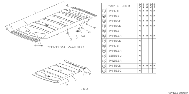 1992 Subaru Loyale Trim Panel Roof Diagram for 94097GA140BF