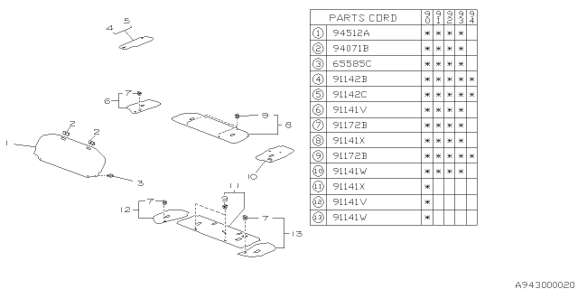 1990 Subaru Loyale Cover Assembly Trunk Center Diagram for 91087GA170