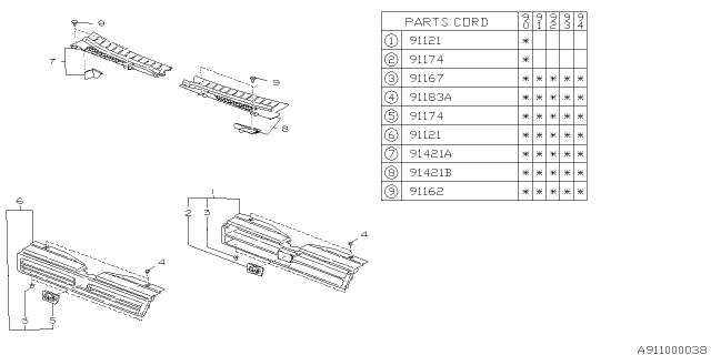 1993 Subaru Loyale Front Grille Diagram