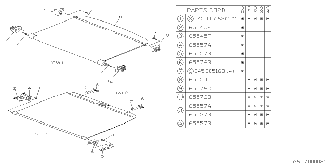 1990 Subaru Loyale Tonneau Cover Diagram