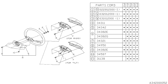 1994 Subaru Loyale Steering Wheel Assembly Diagram for 31130GA580