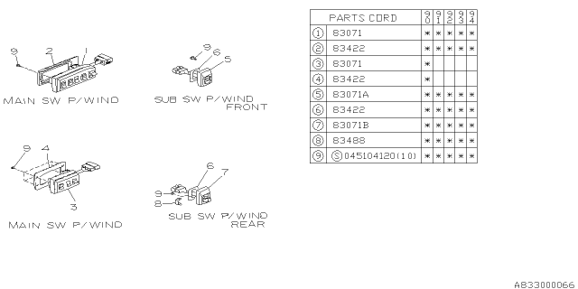 1993 Subaru Loyale Front Power Window Sub Switch Diagram for 83081GA660LR