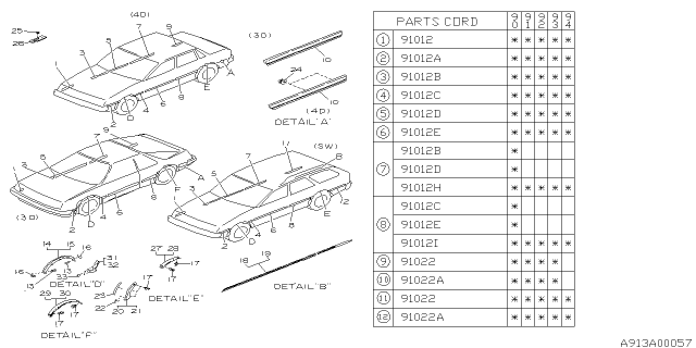 1990 Subaru Loyale Side Protector Diagram for 91166GA370