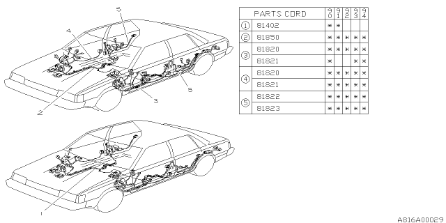 1994 Subaru Loyale Rear Door Cord Diagram for 81802GA737