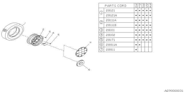 1990 Subaru Loyale Center Cap Assembly Diagram for 23832GA193