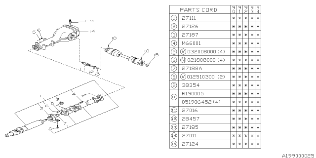 1992 Subaru Loyale Drive Shaft Assembly Diagram for 22031GA400