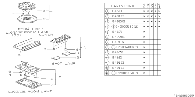 1990 Subaru Loyale Lamp - Room Diagram